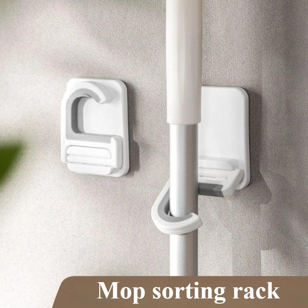 Self-Adhesive Broom Holder - Wall Mount Mop Clip Organizer Rack for Kitchen & Bathroom, Multi-Purpose Storage Hooks