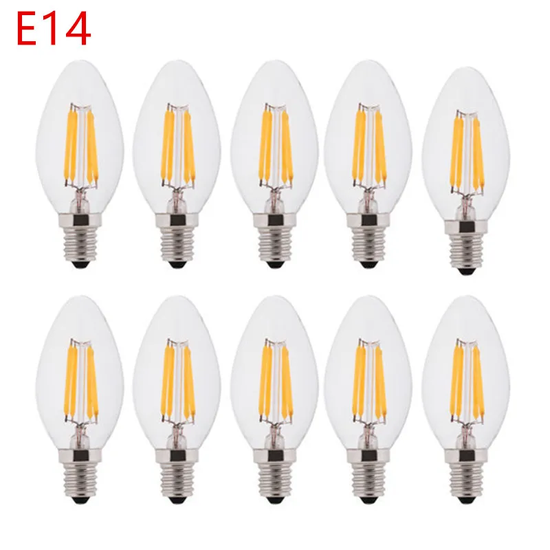 10PCS LED Bulb C35 E14 E12 E27 220V 110V Dimmable 2W 4W 6W Design Energy Saving Candle Warm White Filament Light 360 Degree Lamp