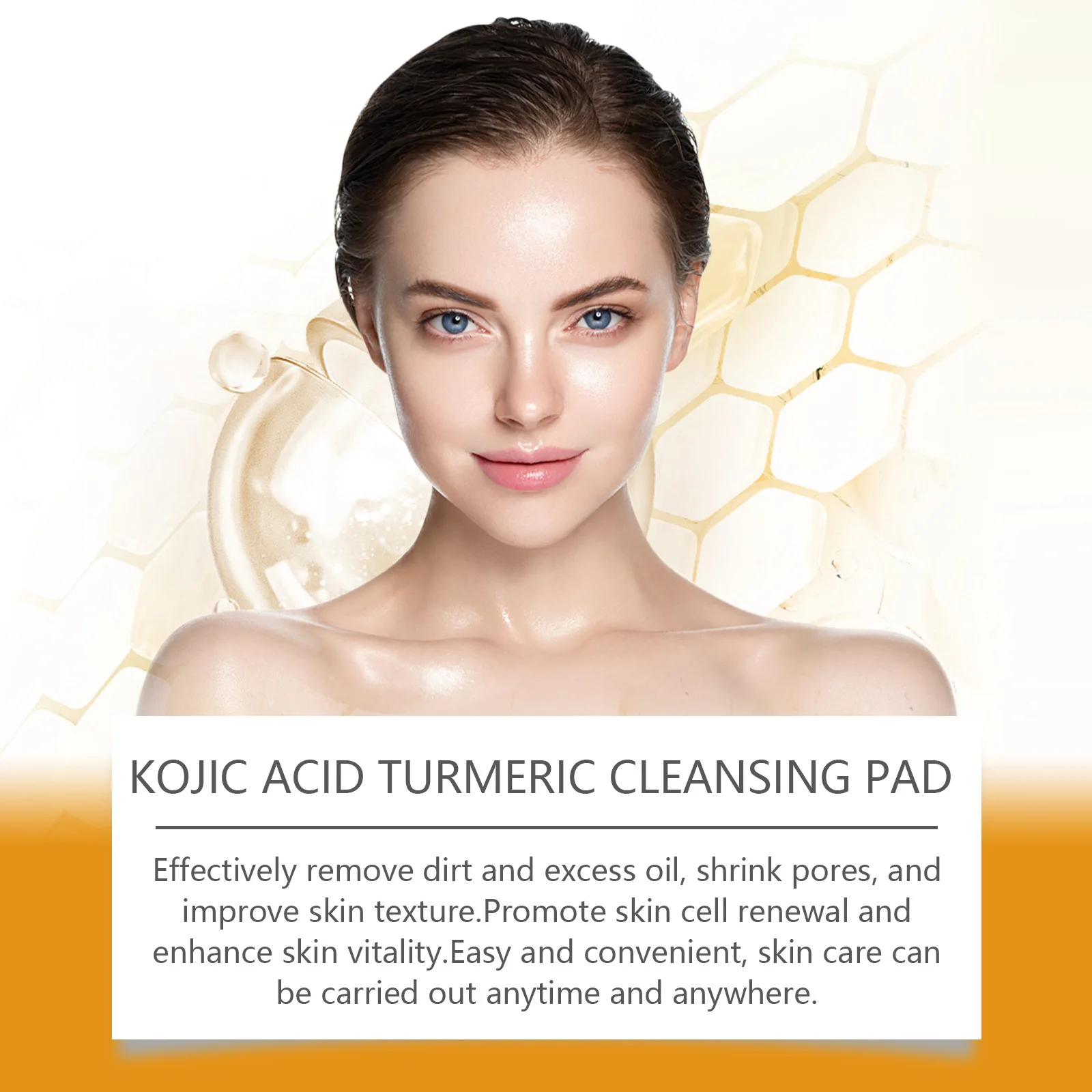 OUHOE Turmeric Kojic Acid Exfoliating Cleansing Pads Fade Dark Spot Oil Brightening Moisturizing Whitening Facial Sponges Cotton 3