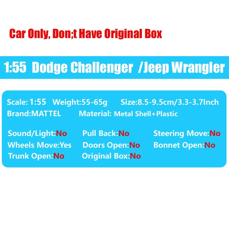 Sólo coche escala 1/55 Dodge Challenger SRT8 Jeep Wrangler Rubicon Stunt Stars Tej Diecasts y vehículos de juguete model