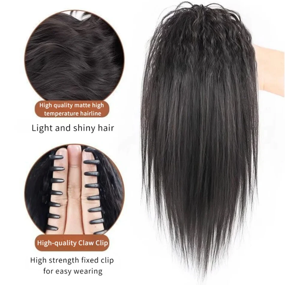 Short Straight Synthetic Claw Clip Ponytail Hair Extension With Root Volume Perm Layered Ponytail Wig With Grab Clip For Women
