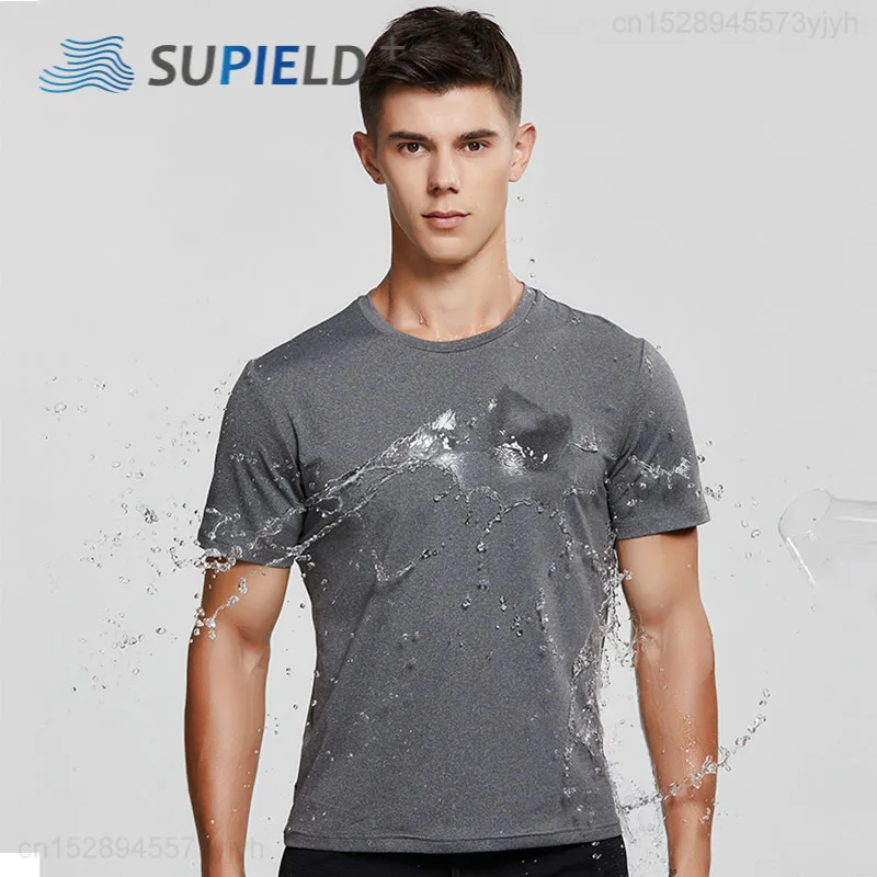 

SUPIELD Summer High Quality Men T Shirts Waterproof Antifouling Short Sleeves Clothes Men Summer Solid Color O Collared Tshirt
