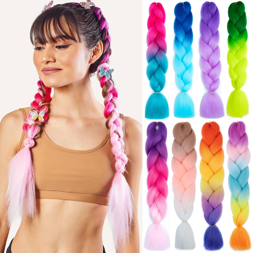 

24" Synthetic Yaki Braids Hair kanekalon Ombre Braiding Hair Jumbo Braid Hair Extension For Women Hundreds of colors DIY Hair