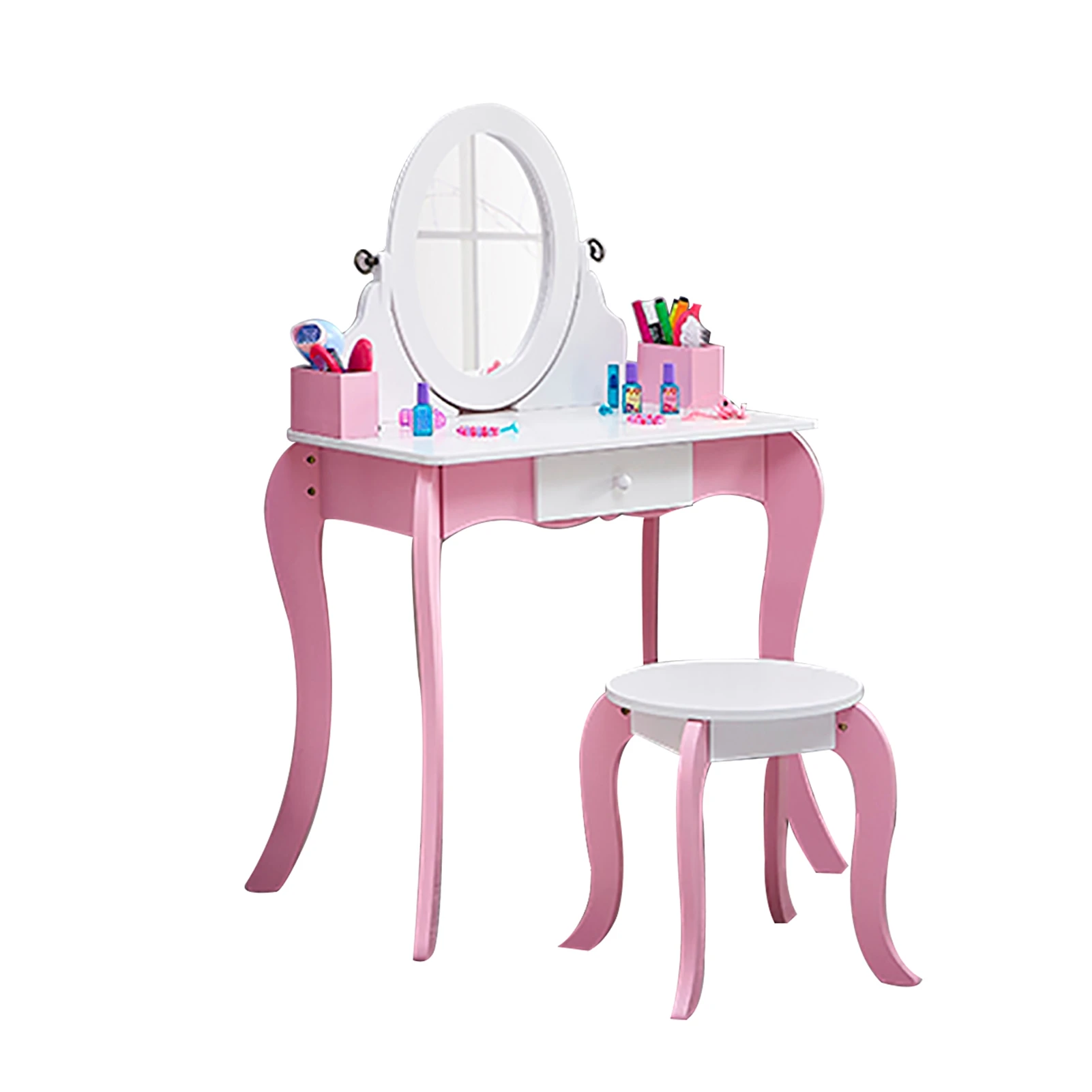Kids Princess Vanity Set with Mirror & Stool 6
