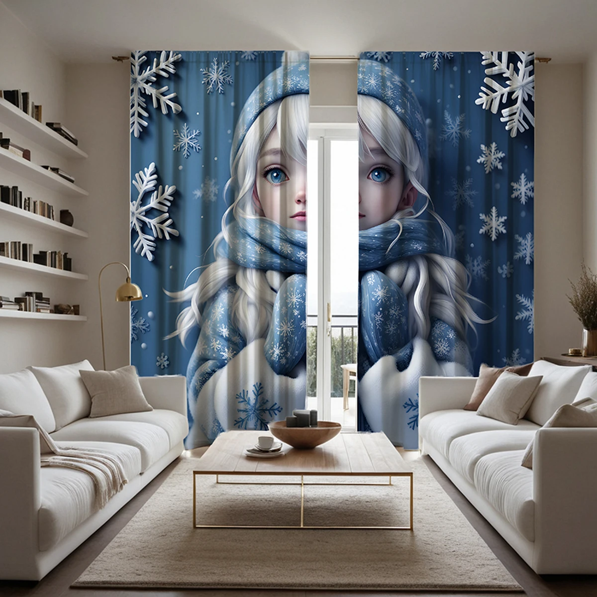 2pcs  HD Frozen Girl Decorative curtain Blue tie digital printed curtain Home Decoration style Decoration living room bedroom 3