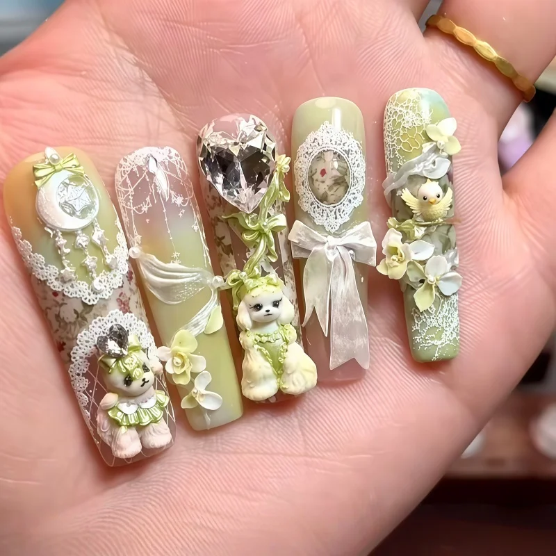 귀여운 몰타 개 나비 넥타이 고양이 레이스 3D 베이킹 몰드 네일 아트 실리콘 몰드 디저트 및 공예용 투명