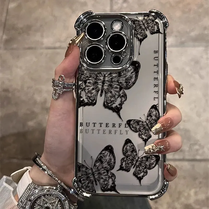 Elegant Butterfly Black Purple Plating Anti-Fall Phone Case