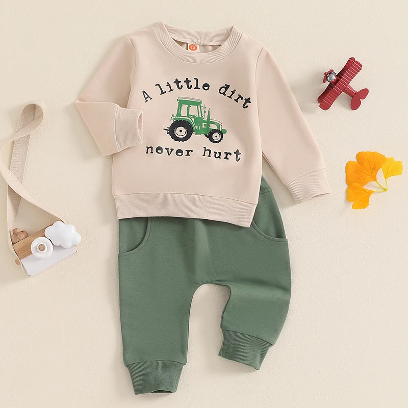 Toddler Boy Fall Winter Clothes Crewneck Sweatshirt Long Sleeve Letter Print Shirt with Pants Cute Baby Boy Outfits 2
