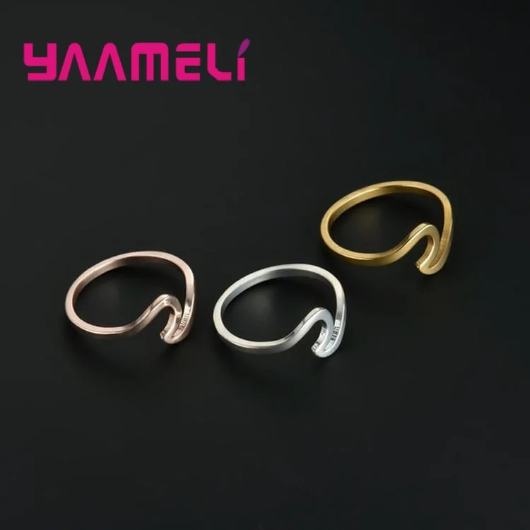 Popular Wave Band Ring Shining Original 925 Sterling Silver Creative Handmade Smooth Statement Unisex Party Stackable Jewelry 2