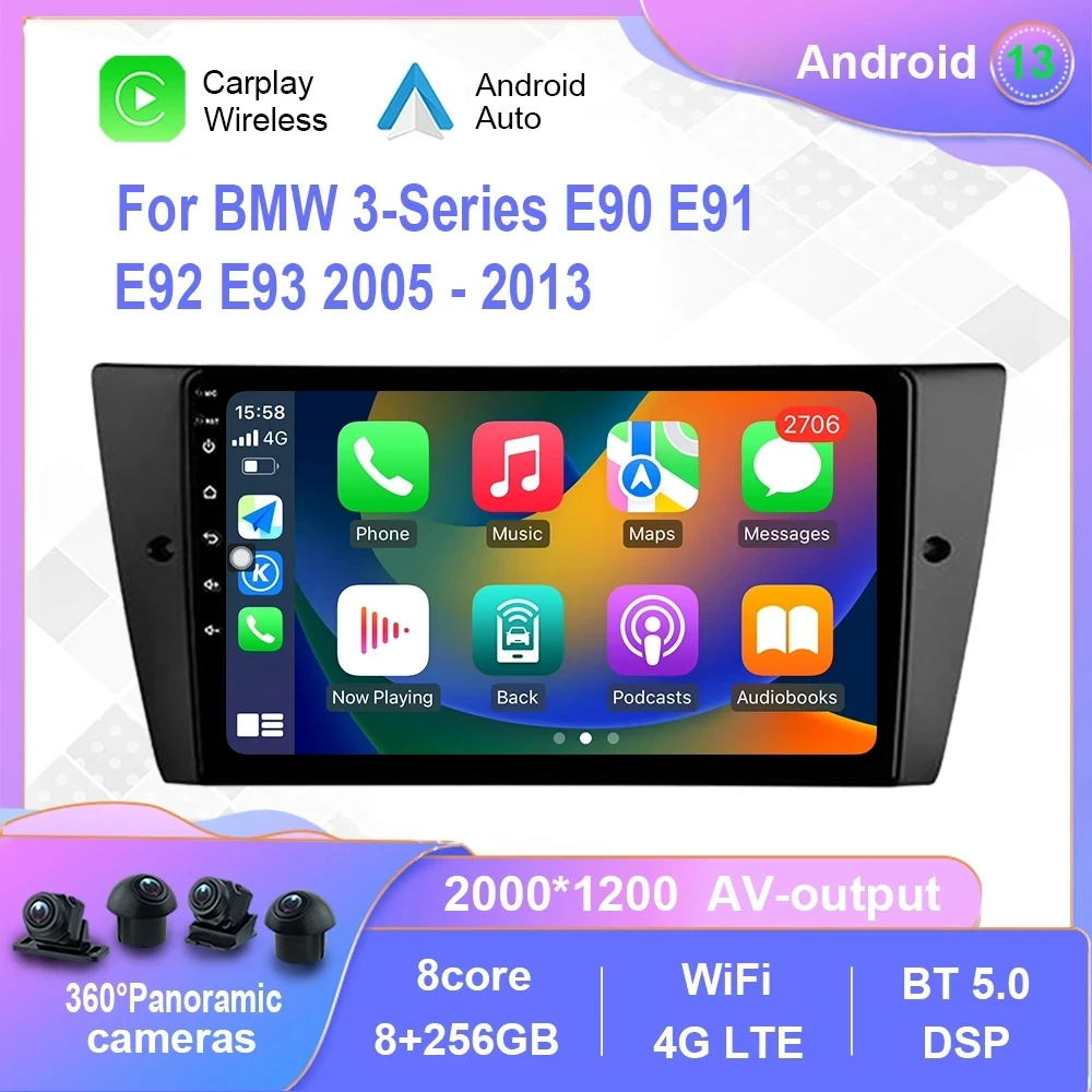 Android 12.0 For BMW 3-Series E90 E91 E92 E93 2005-2013 Multimedia Player Auto Radio GPS Carplay 4G WiFi DSP Bluetooth
