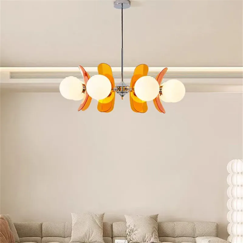 Phosphorescent Chandelier Bauhaus Colourful Acrylic multi-head light restaurant living room bedroom dining table art orange lamp 4