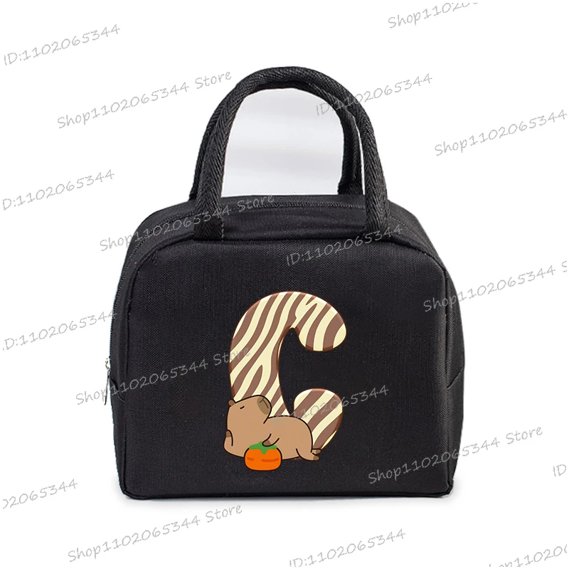 Funny Cartoon Capybara Alphabet A-Z Portable Lunch Bag Women Multifunctional Insulation Pouch Outdoor Kids Bento Lunch Bags lunch bag bento bag
