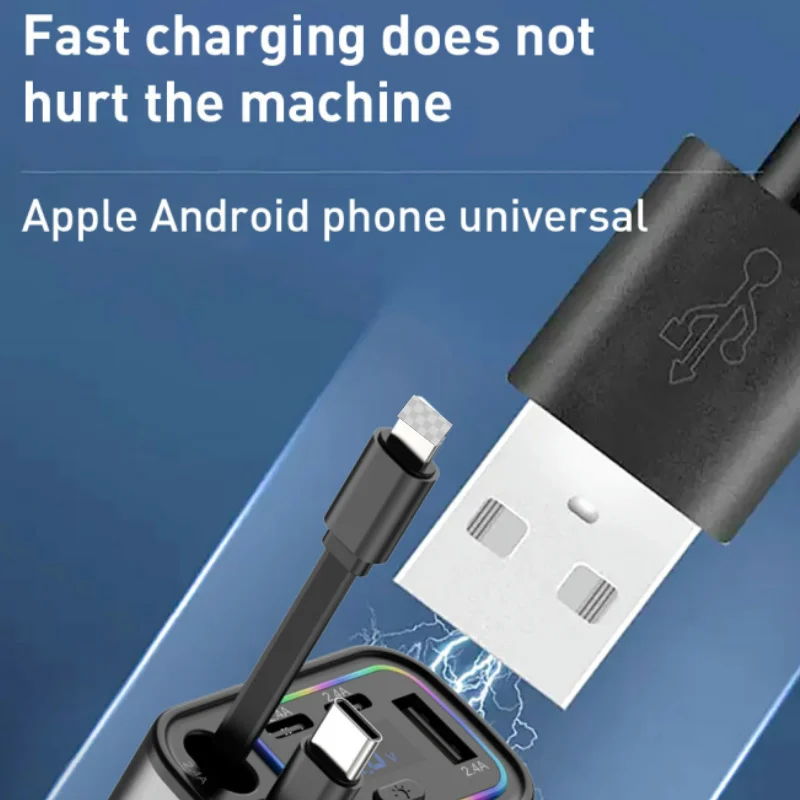 5 IN 1 Car Charger USB C Cable For IPhone Huawei Samsung With Ambient Lighting C