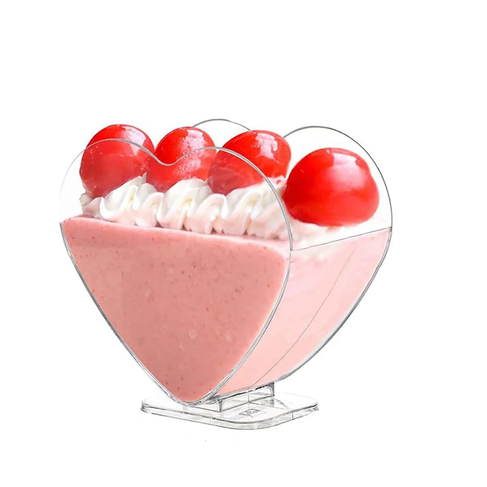 Plastic Dessert Cups 10pcs 70ml Yogurt Mousses Heart Portion Cups Container Tableware Party Wedding Supplies plastic cups dessert cups plastic dessert cups