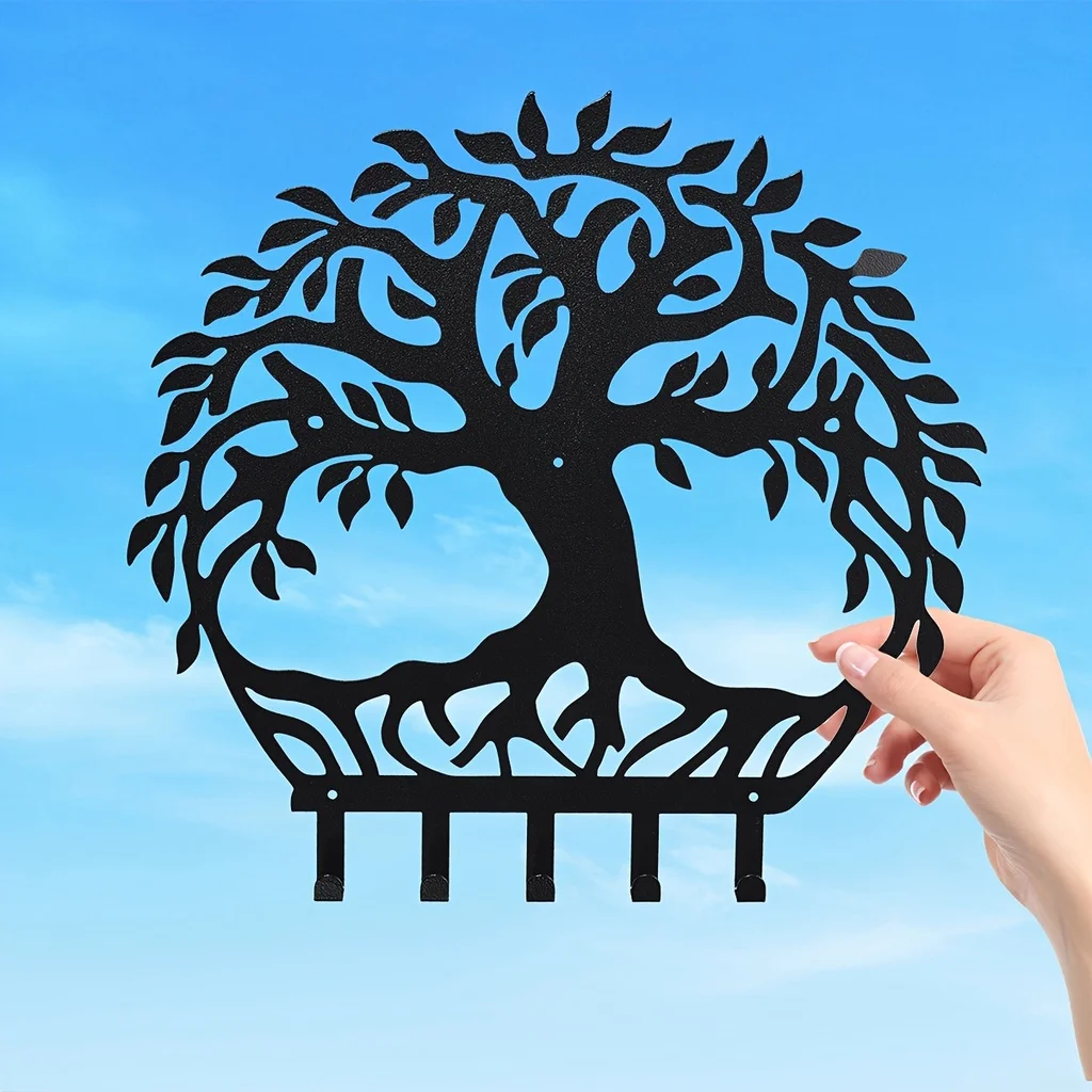 

Mounted Key Hooks for Wall Decorative,Tree Of Life Wall Mounted Key Hooks Matt Black, Metal Key Organizer Rack Hanger