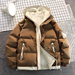 Men's Casual Solid Color Hooded Parka - Warm Padded Winter Jacket - S (Brown)