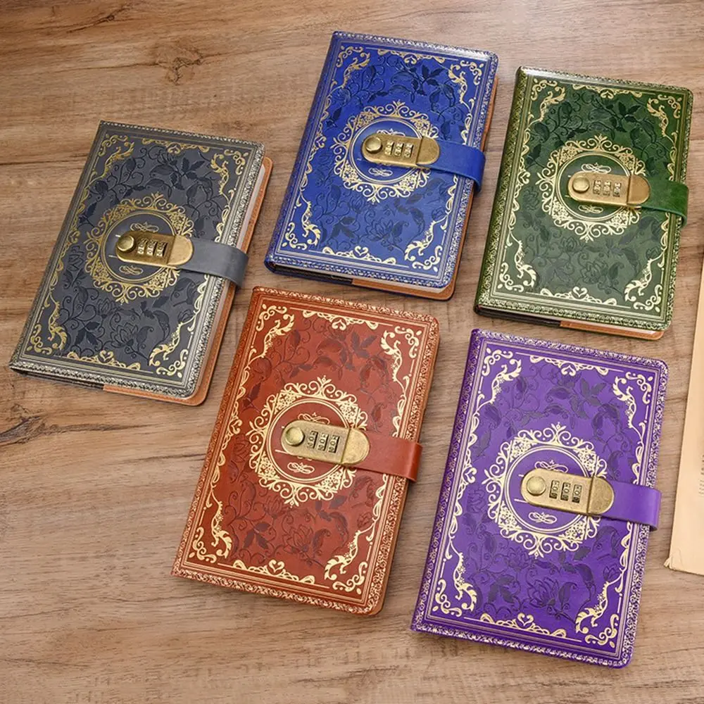 

Combination Lock A5 Journal Notebook Hard Cover PU Leather Notebook Diary Ruled Lined Paper Embossed Design