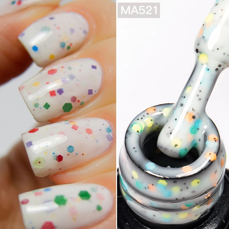 MEET ACROSS 7ml 요구르트 화이트 네일 젤 폴란드어 글리터 칩 방지 오래 지속되는 UV/LED 베르니 젤 봄 여름 손톱 DIY