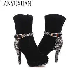 Big Size 33-41 for Women Sexy High Heels Goth Warm Short Boots Autumn Winter Shoes Pointed Toe Platform Knight New Boots F315