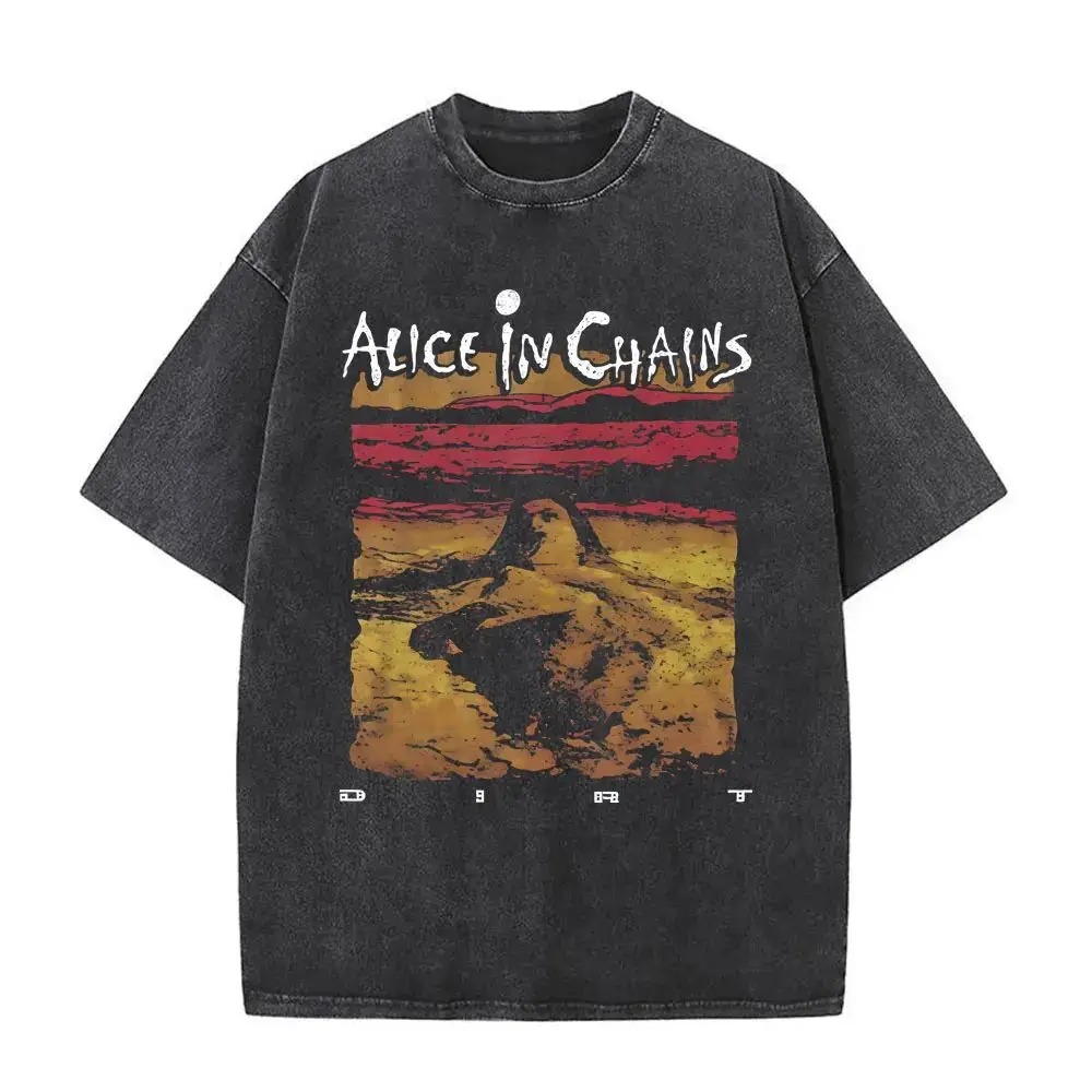 New in Top & Tees Mens T-Shirt Camisetas Rock Band Alice in Chains Dirt Washed Vintage Short Sleeved Round Neck Y2k Tshirt
