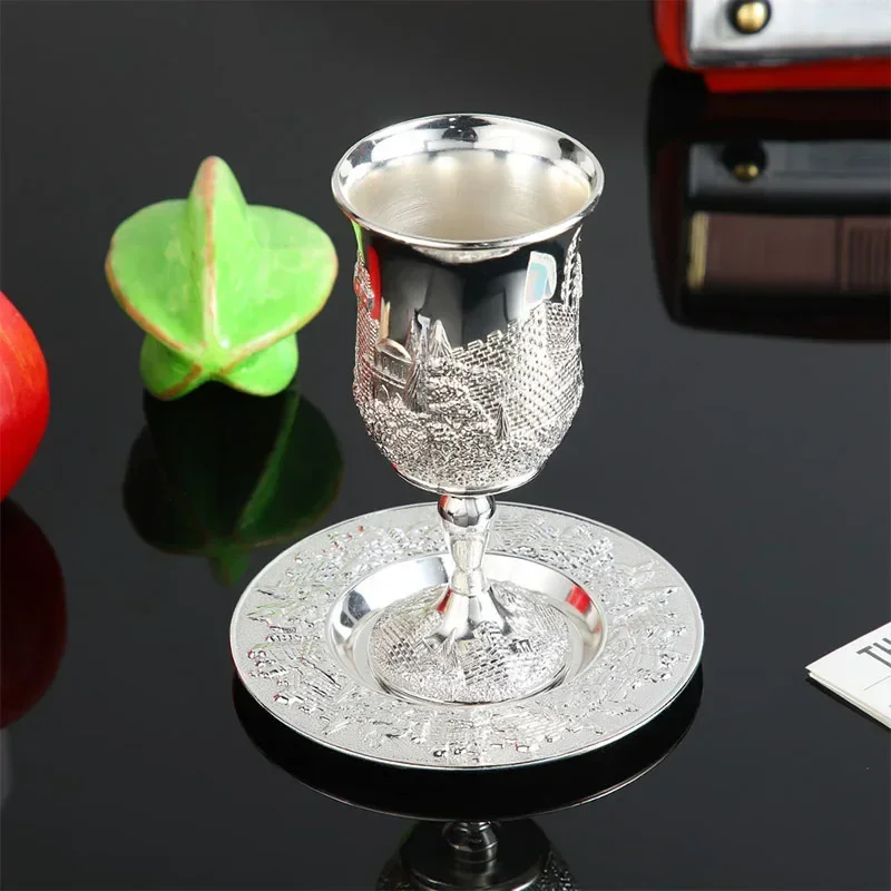 ABOOFAN Tazza E Vassoio Kiddush Tazza Di Vino Kiddush Placcato In Calice Da Vino Ciotola Per Offerte Di Acqua Per Shabbat Havdalah Pasquale Judaica Regalo Di Festa Di Shabbos
