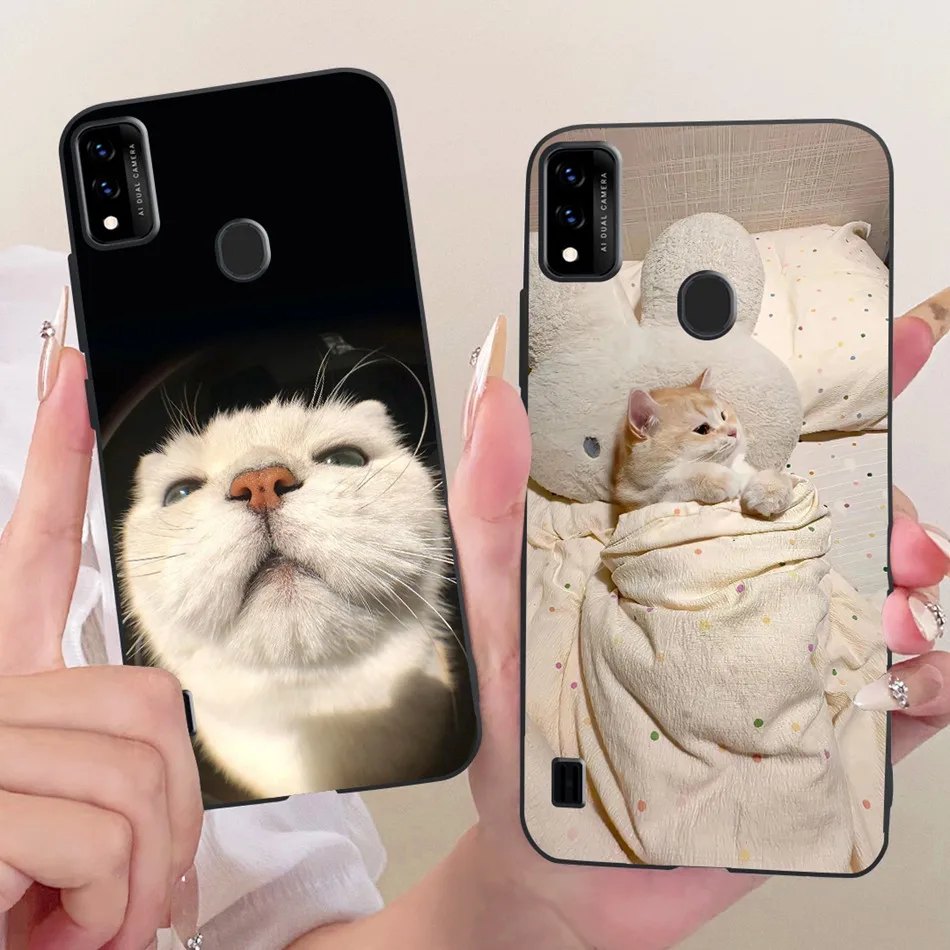 Charming Floral Butterfly Cat Black Silicone Phone Case