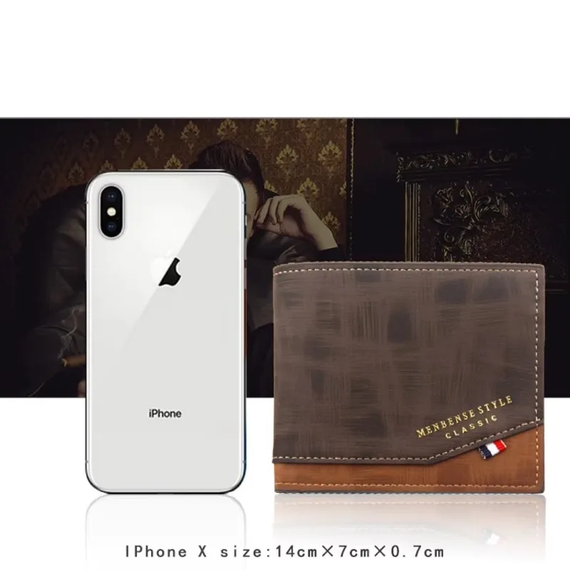 New Men's Wallet Short Cross Section Tri-fold Stitching Multi-card Zipper Coin Purse Wallet Passport Cover 6