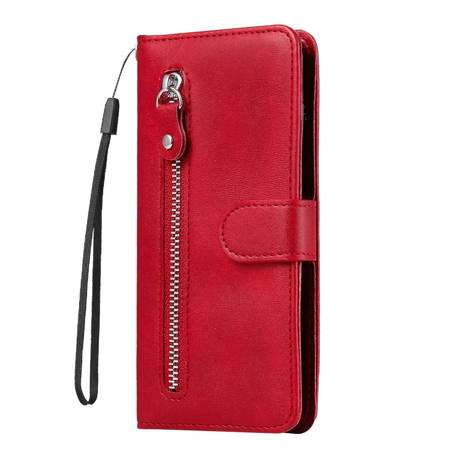 Luxury Zipper Leather Flip Wallet Phone Case Cover - Retro Book Holder Design