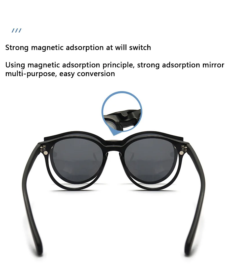 6-in-1 polarisierte Sonnenbrille für Herren und Damen, magnetische Clip-on-Brille, TR90, optische Brillengestelle mit Sehstärke, Magnetklammern 2231 – Detail 3