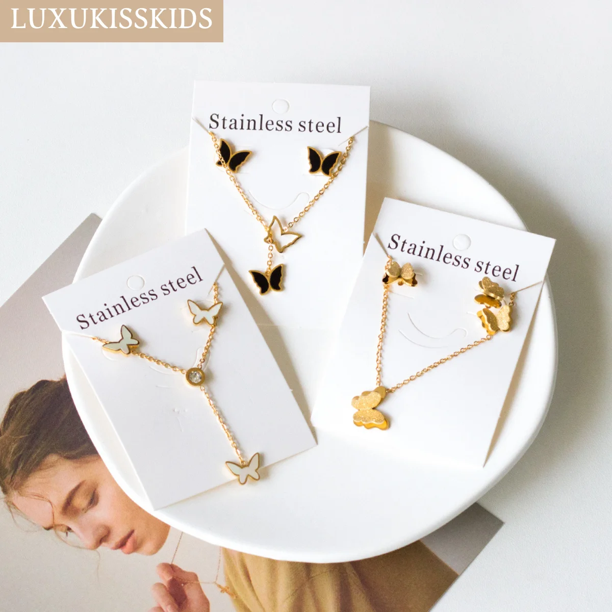 LUXUKISSKIDS collares para mujer conjuntos de joyería collares moda 2022 mujer collar y de mariposa para mujer, exquisitos conjuntos de joyería para mujer, regalos para niña|Conjuntos de joyería| - AliExpress