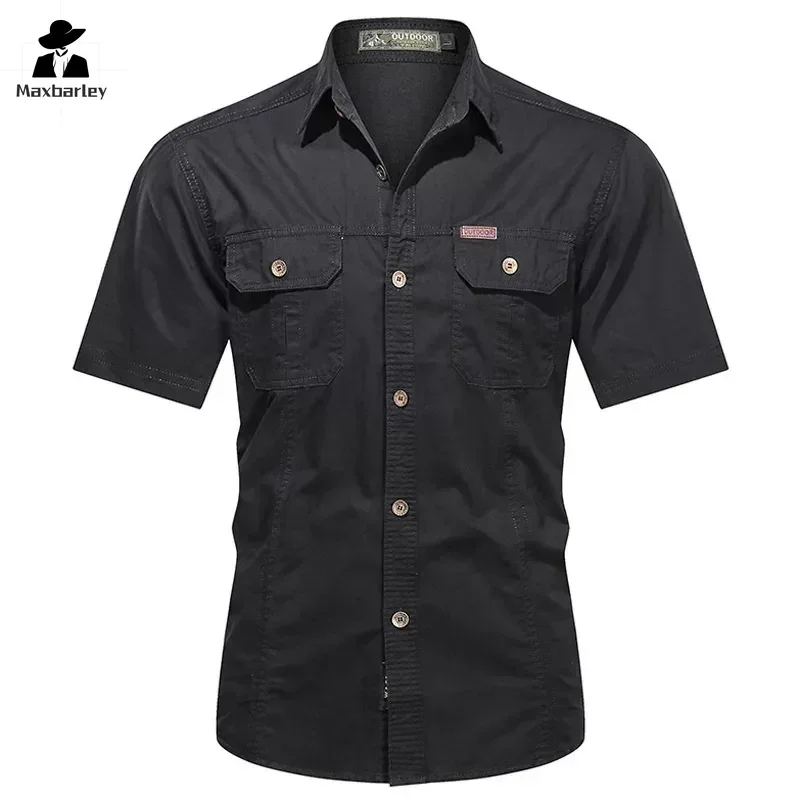 Men's Streetwear Casual Button Down unload Cargo Shirt Short