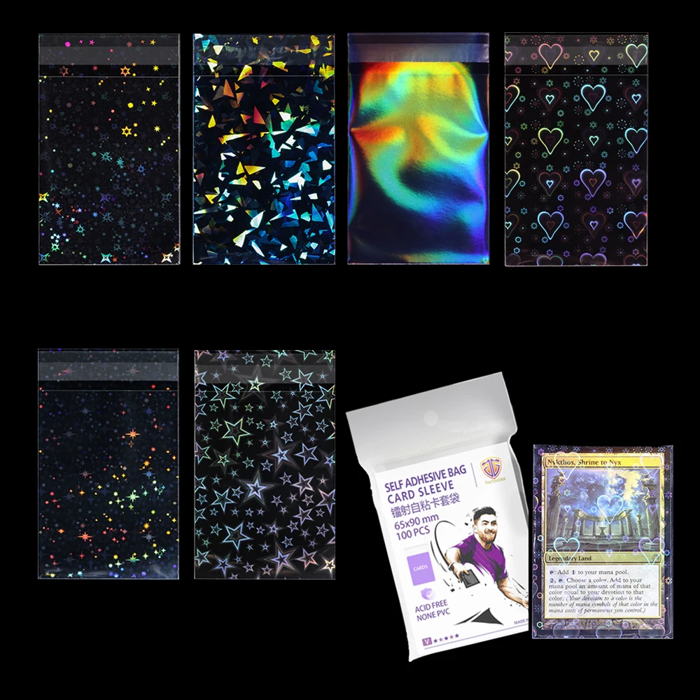 100개 65x90mm 하트/별/파손된 모양 플래시 카드 슬리브 투명 게임 OPP 재..