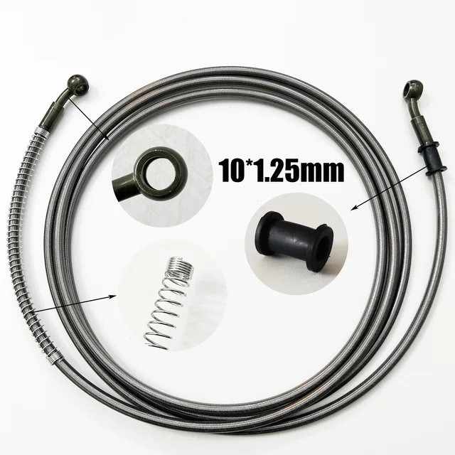 バイクのブレーキライン オートバイ編組ブレーキホースライン スチールブレーキケーブル 油圧クラッチオイルパイプライン 28°-28° スズキ ATV  ブレーキケーブル黒 400 に 2200 ミリメートル油圧ブレーキホースドットオイルパイプライン編組ケーブル 10 バイクホース 油圧 ... バイクホース シルバー ATV 200-2200MM 編組ケーブル 10mm バンジョーパイプ オートバイ油圧ブレーキホースライン
