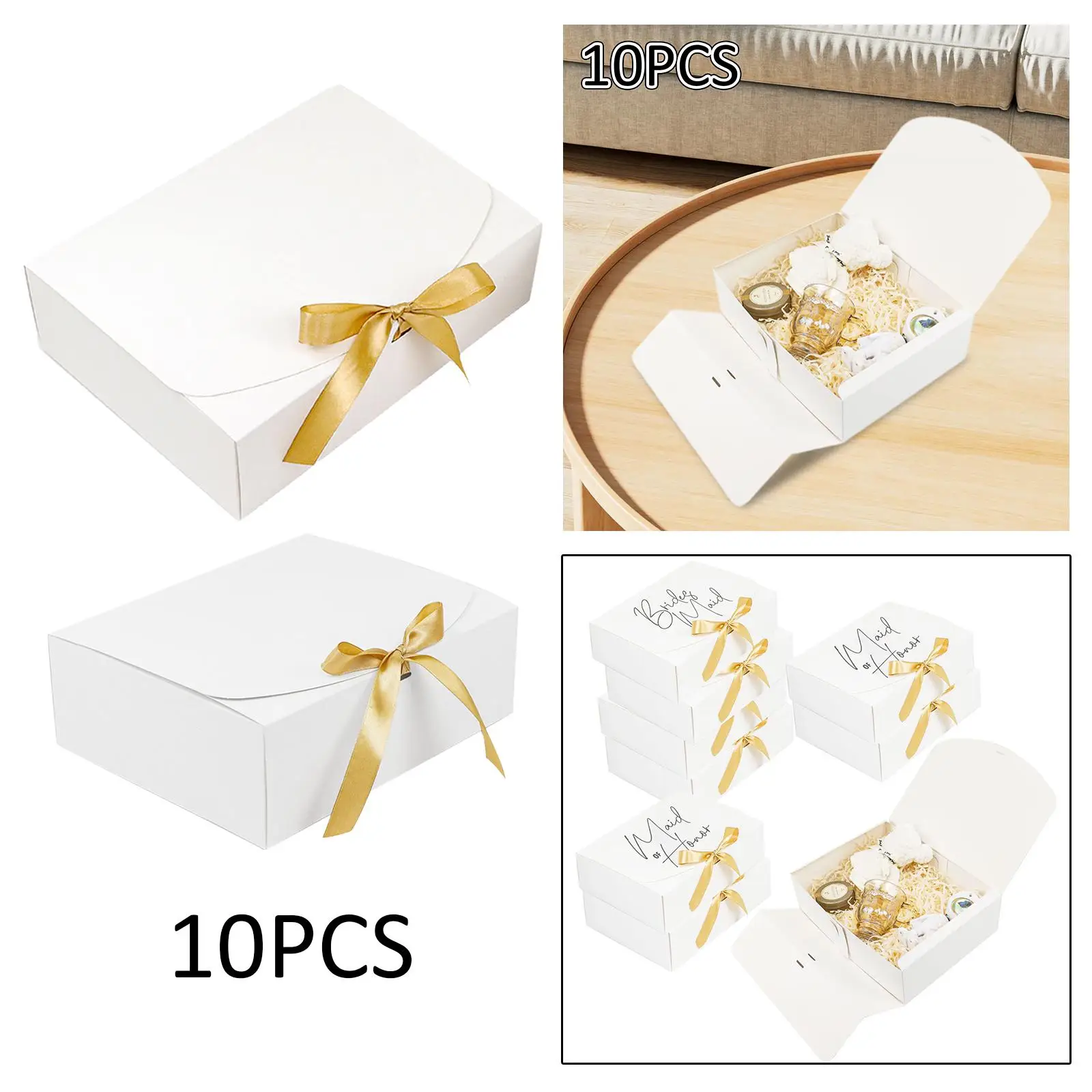 리본 박스가 있는 DIY 포장 가방, 탁상 어버이날 파티, 신부 들러리 프로포즈, 결혼 선물 상자, 10 개