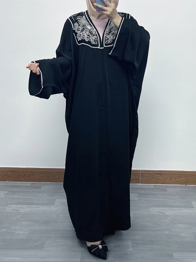 

Jalaba Moroccan Woman Modest Beading Open Kimono Kuwaiti Batwing Sleeve Casual Muslim Clothing Djellaba Moroccan Gulf Kaftan