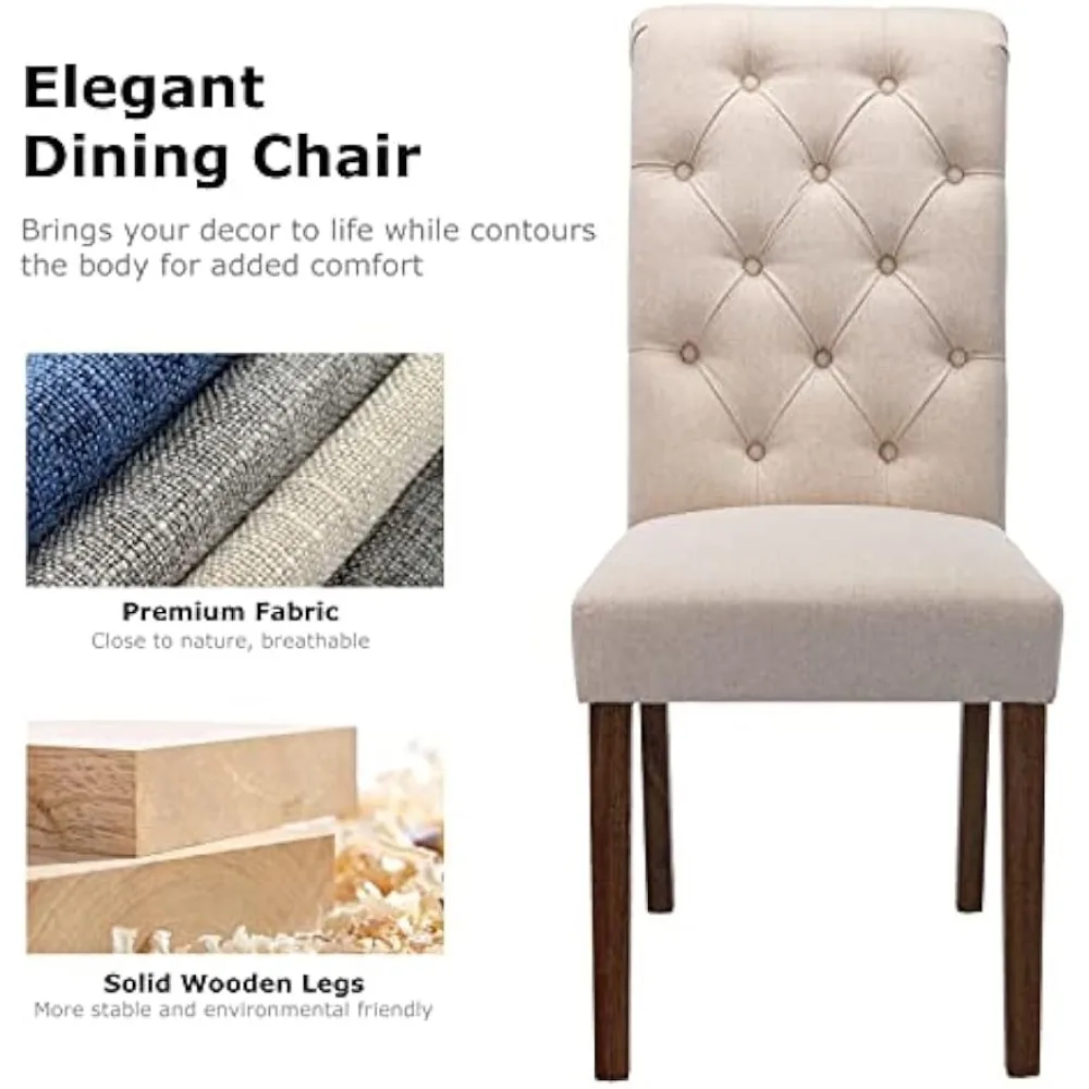 7-Piece Dining Table Set for 6, 60" Rectangular Wooden Kitchen Table with 6 Tufted Dining Room Chairs, Brown/Beige 5