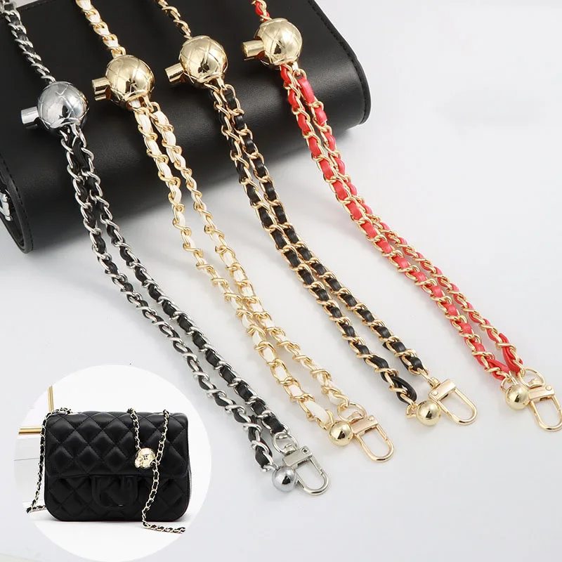 2pc DIY Black PU Leather Purse Handle Replacement Metal Gold Black Silver Shoulder Crossbody Bag Chain Straps Strap For Handbags