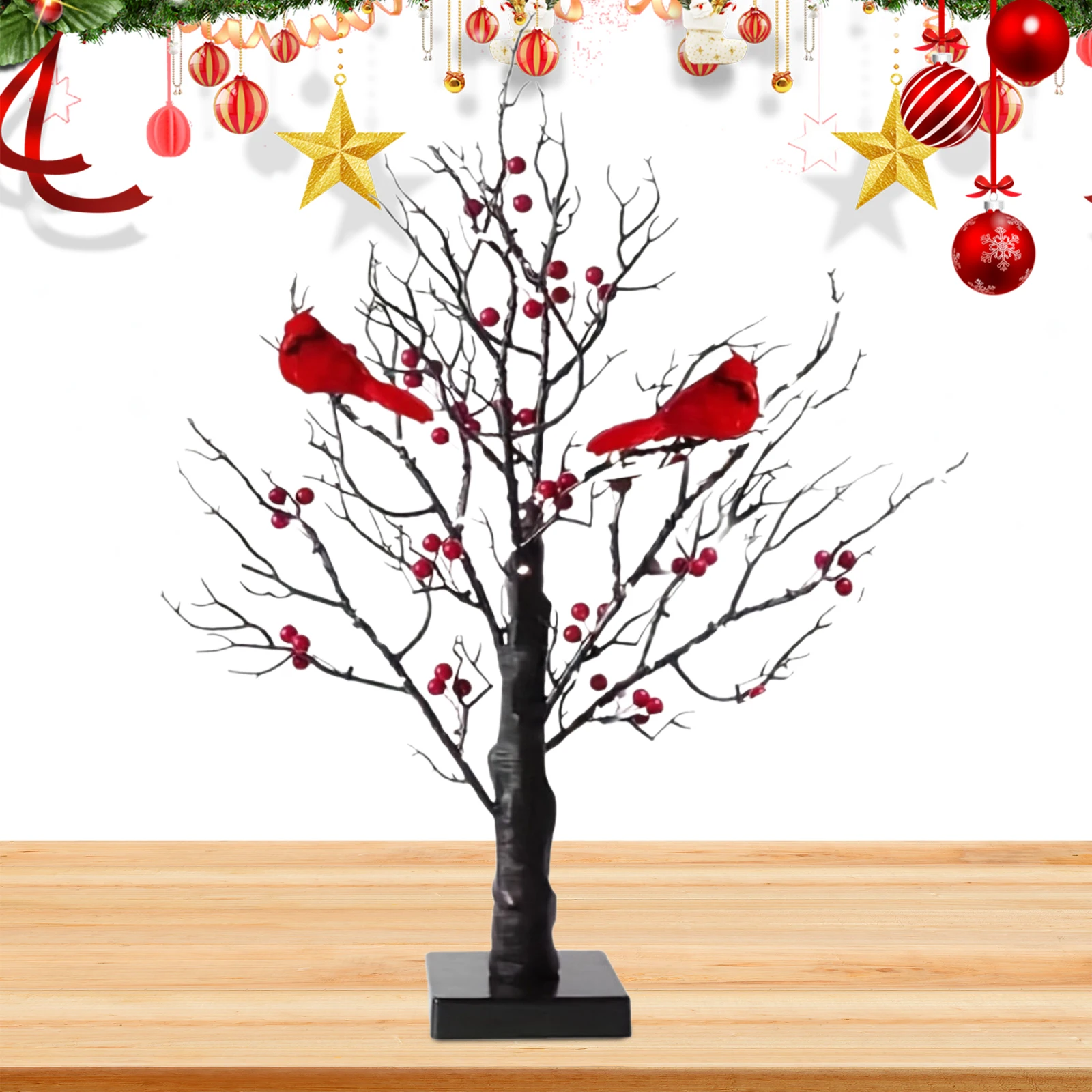 Red Bird Tree Light LED Cardinal Little Red Bird Table Decoration for Tabletop Centerpiece Xmas Indoor Home Décor: 3 - 5 Days Free Delivery Only UK