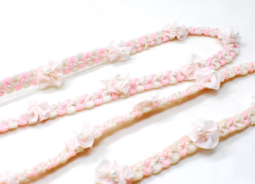 2 Yards Woven Rococo Ribbon Trim Rose Flower Buds Decorative Floral Ribbon Scrapbook Materials Clothing Craft Supplies