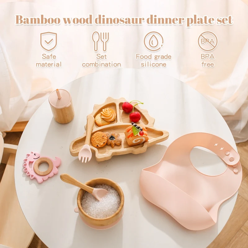 Best Deal for Bamboo Dinosaur Plates for Kids, Baby Feeding Set