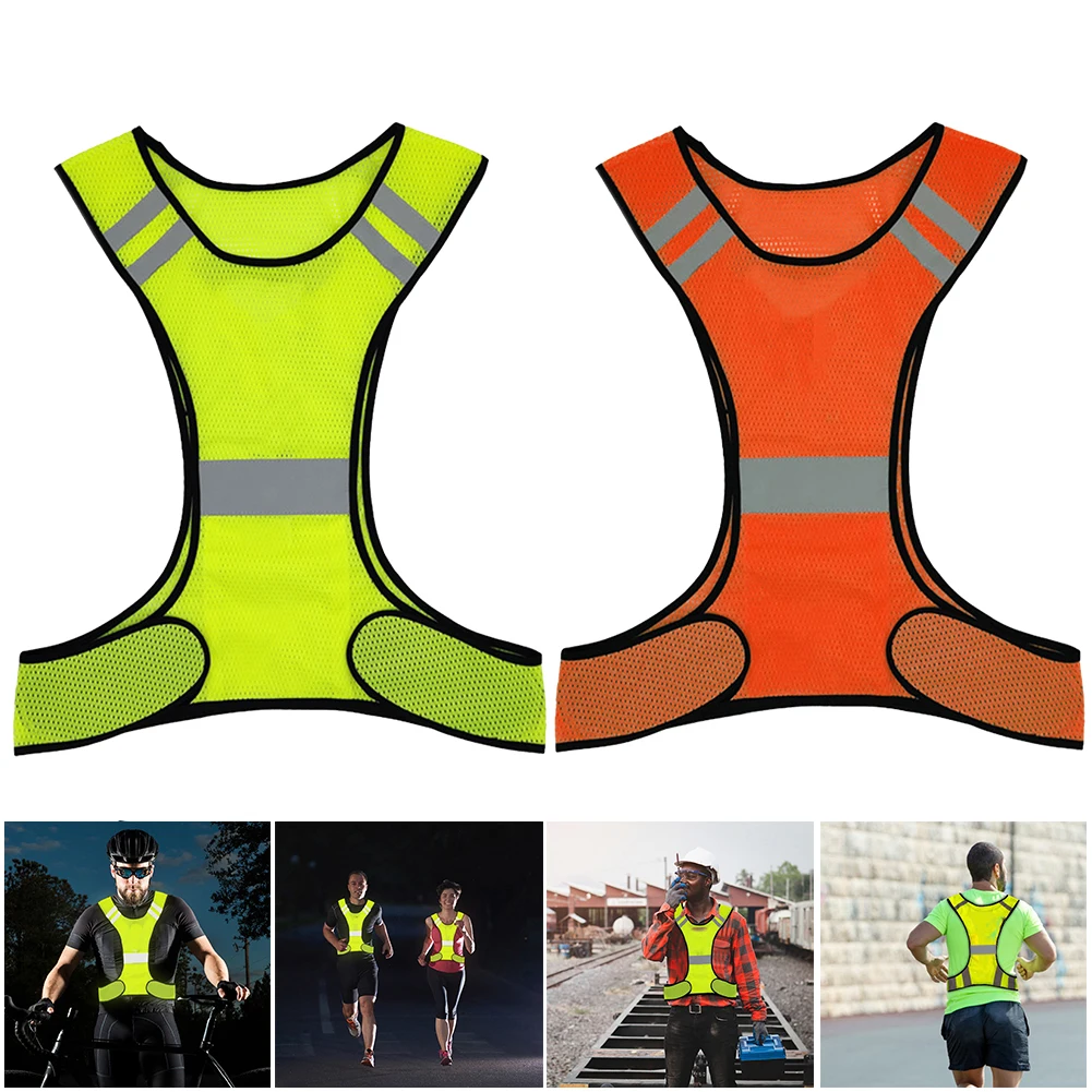 Running Vests High Visibility Breathable Fluorescent Mesh Lightweight Adjustable For Men Women Outdoor Night Riding