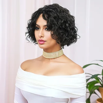 Parrucche per capelli umani ricci parrucche piene fatte a macchina per donna parrucche per capelli umani con taglio Pixie di colore naturale parrucche Pixie Cut HairUGo
