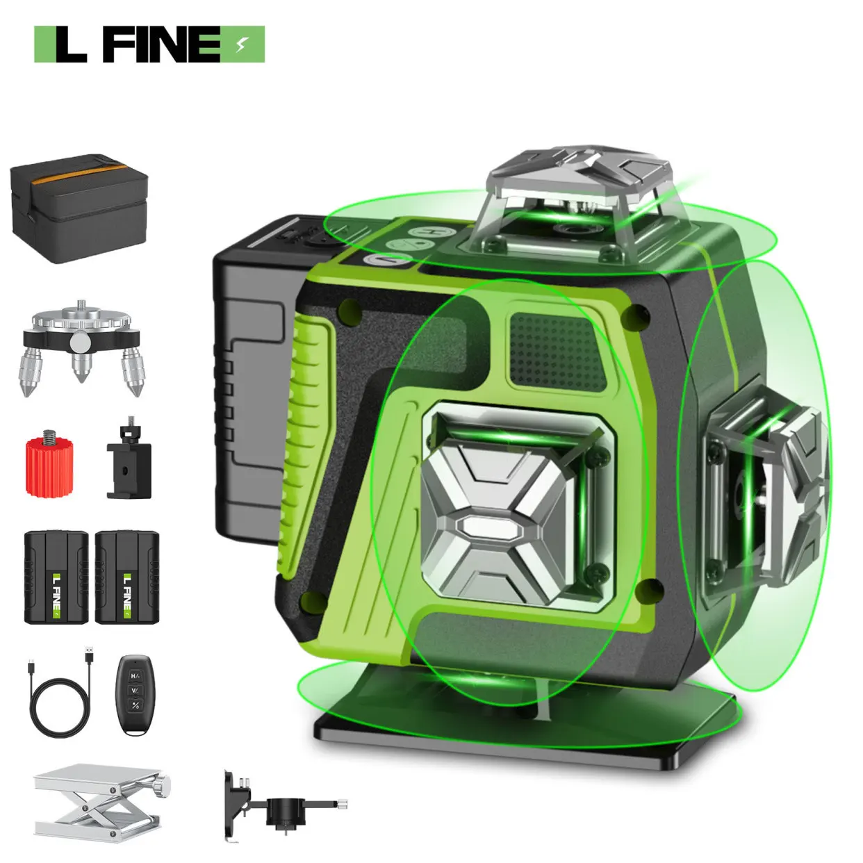 

LFINE 4D 12/16 Lines Laser Level 360° Horizontal and Vertical Cross Green Lines Auto Self-Leveling Green Beam Lines Laser Level