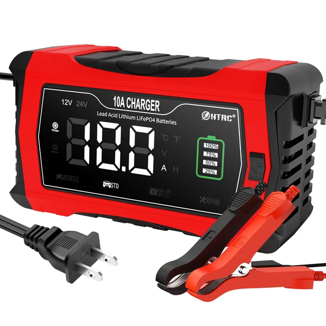 HTRC 10A/16A Battery Charger For Lithium LiFePO4 AGM GEL Lead-Acid Battery 12V 24V Car Motorcycle Battery Charger 1