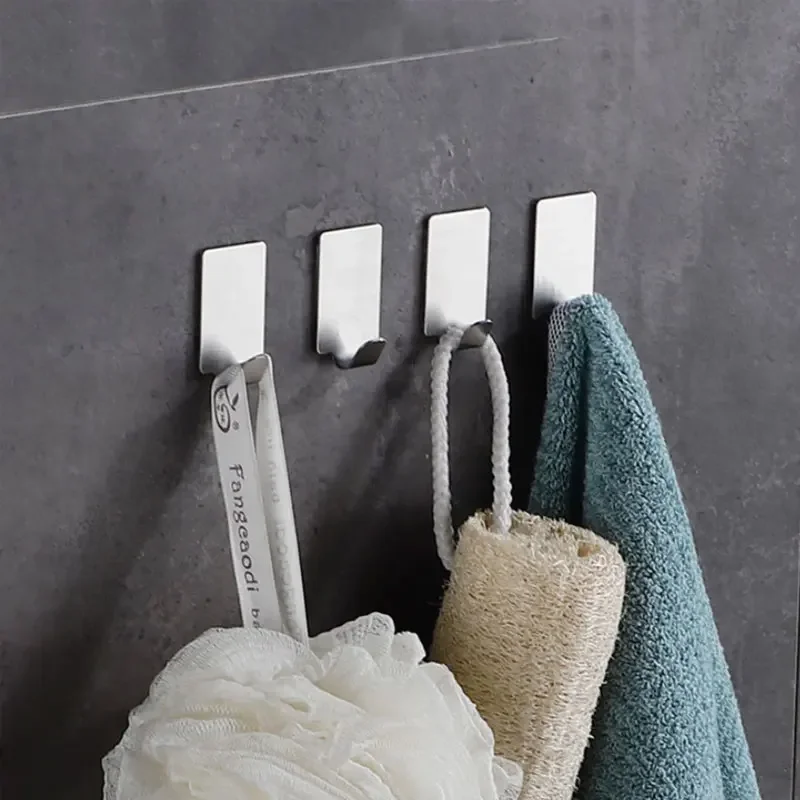 Adhesive Stainless Steel Towel Hooks Family Robe Hanging Hooks Hats Bag Key Wall