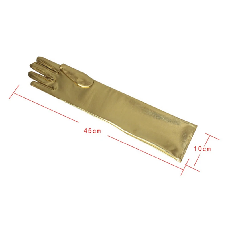 Gold Silver Wet Look Fake Leather Metallic Gloves Evening Party Performance Mittens Women Sexy Elbow Length Long Latex Gloves