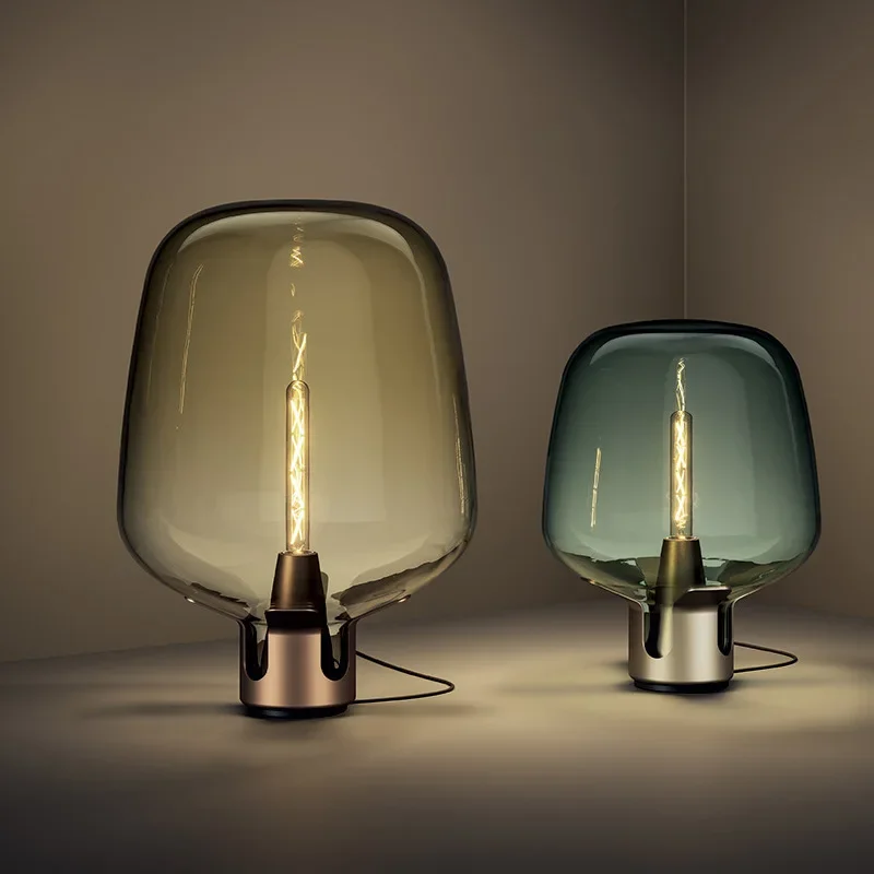 

Nordic Smoke Grey Glass Table Light Bedroom Bedside Table lamp Fashion Living Room Light Luxury Glass Decorative Lamp