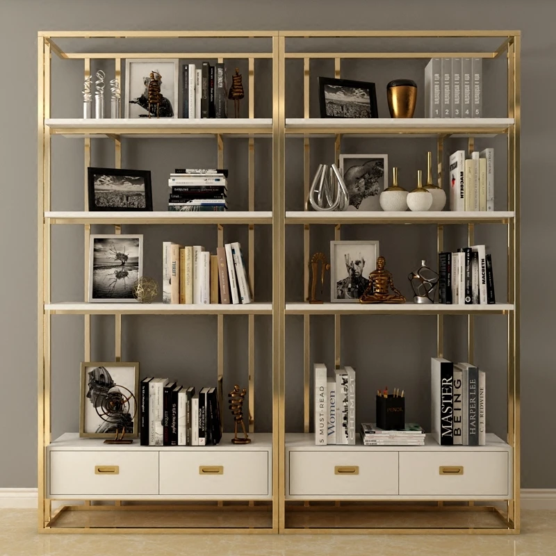 

Light luxury Nordic minimalist floor storage rack office multi-layer shelf modern living room stainless steel bookshelf