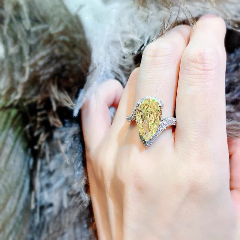 

9K white gold women's ring Yellow Mosan Diamond D VVS1 Ring Wedding and Engagement Day Gift Party Valentine Gift