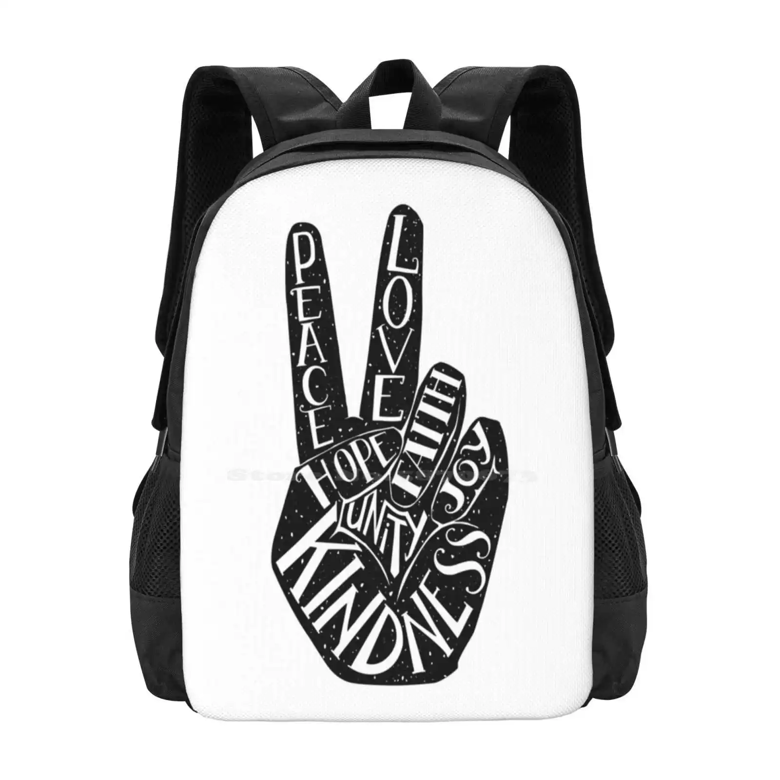 

Знак мира со словами мир, любовь, Вера, радость, Надежда, доброту, единый модный дизайн, дорожный рюкзак для ноутбука, школьный рюкзак